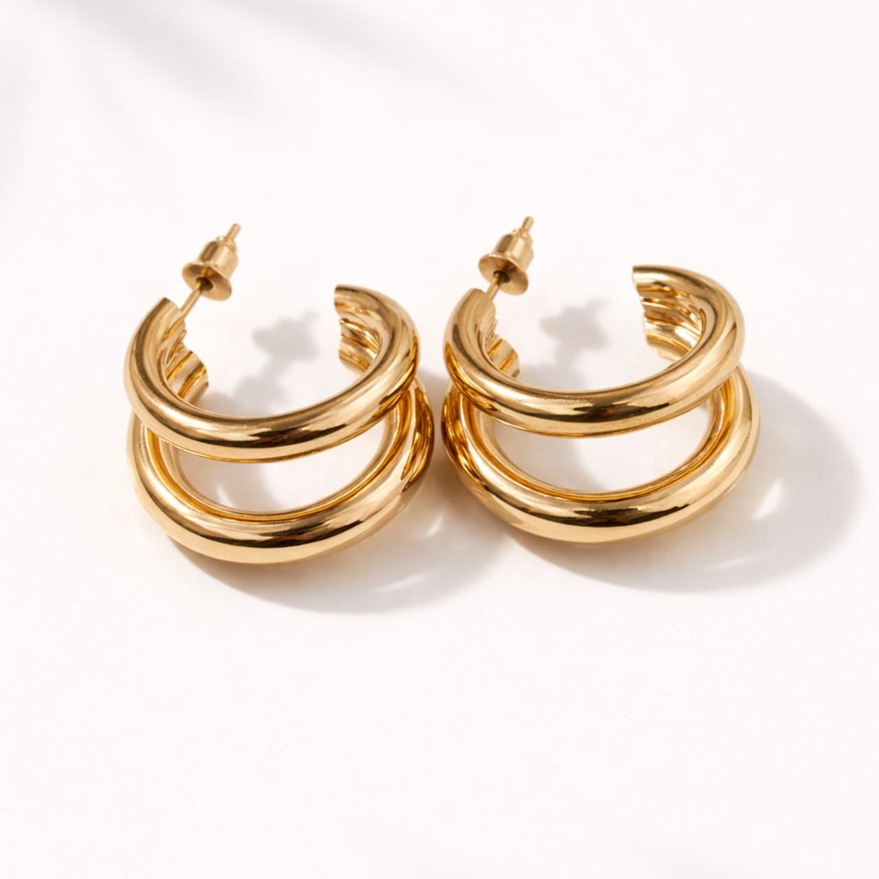 Elegant Gold Finish Triple Hoop Earrings For Women