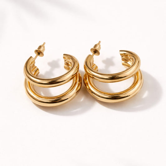Elegant Gold Finish Triple Hoop Earrings For Women