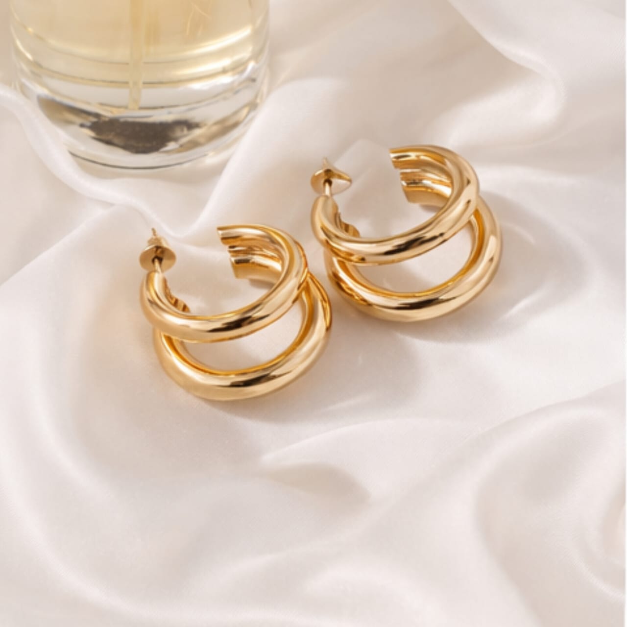 Elegant Gold Finish Triple Hoop Earrings For Women