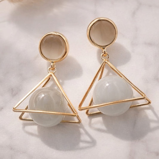 Korean Style Gold Geometric Pearl Drop Earrings