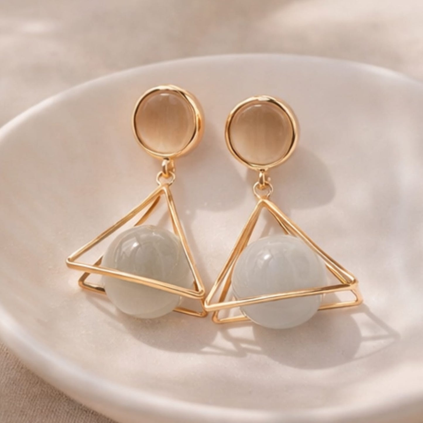 Korean Style Gold Geometric Pearl Drop Earrings