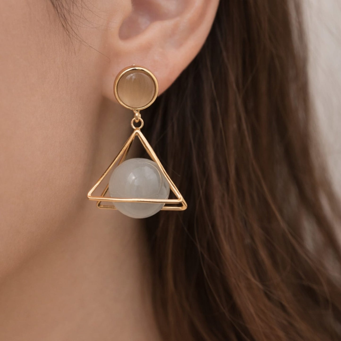 Korean Style Gold Geometric Pearl Drop Earrings