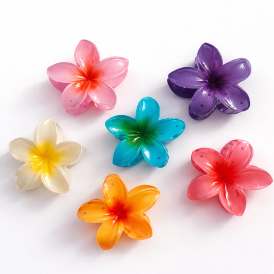 Flower Hair Claw Clips or Plumeria Floral Hair Clips Pack of 2 in Any 2 colour