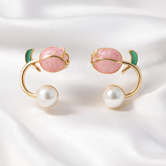 Korean Pink Tulip Pearl Studs