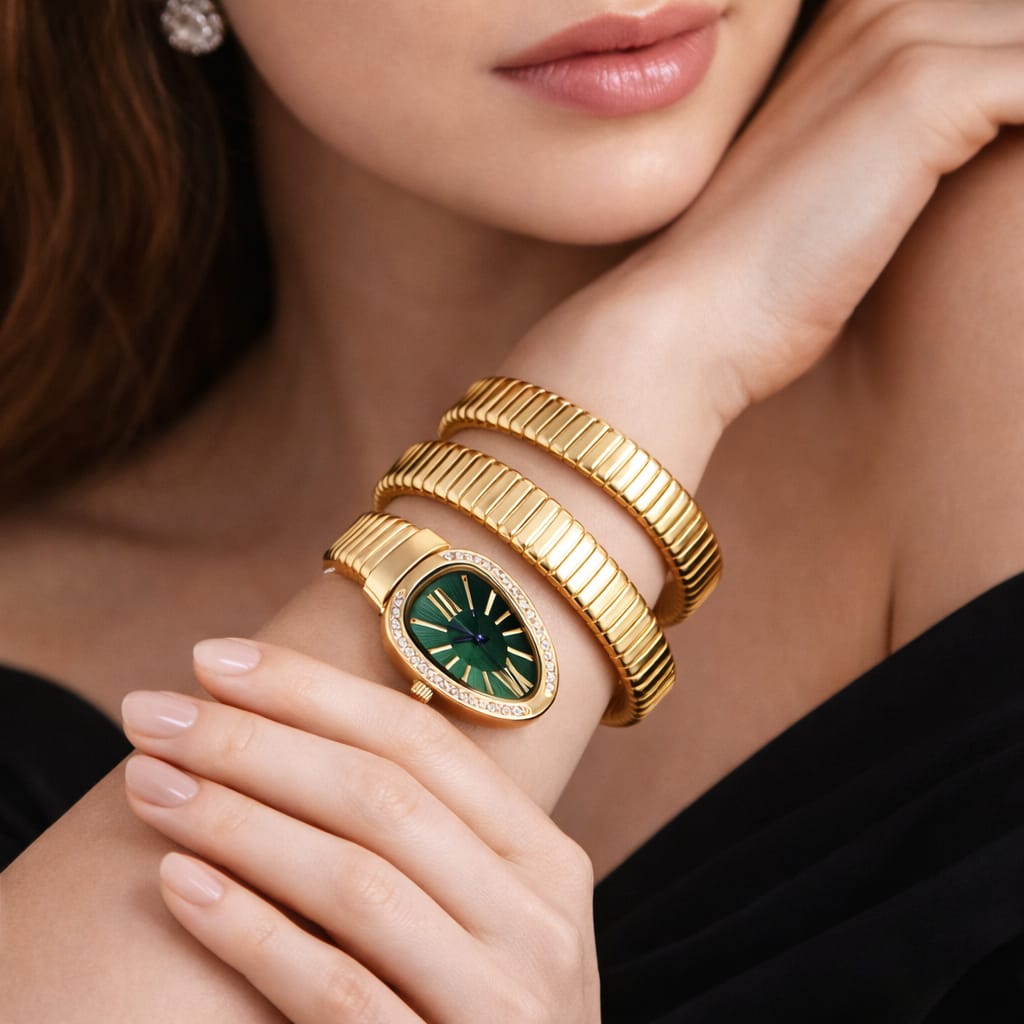 Luxury Gold Snake Bracelet Watch for Women